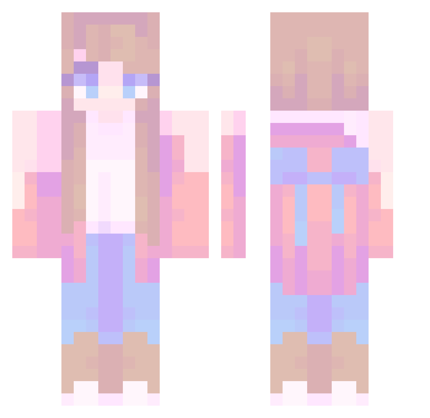 Unrecognisable Minecraft skin, front and back view