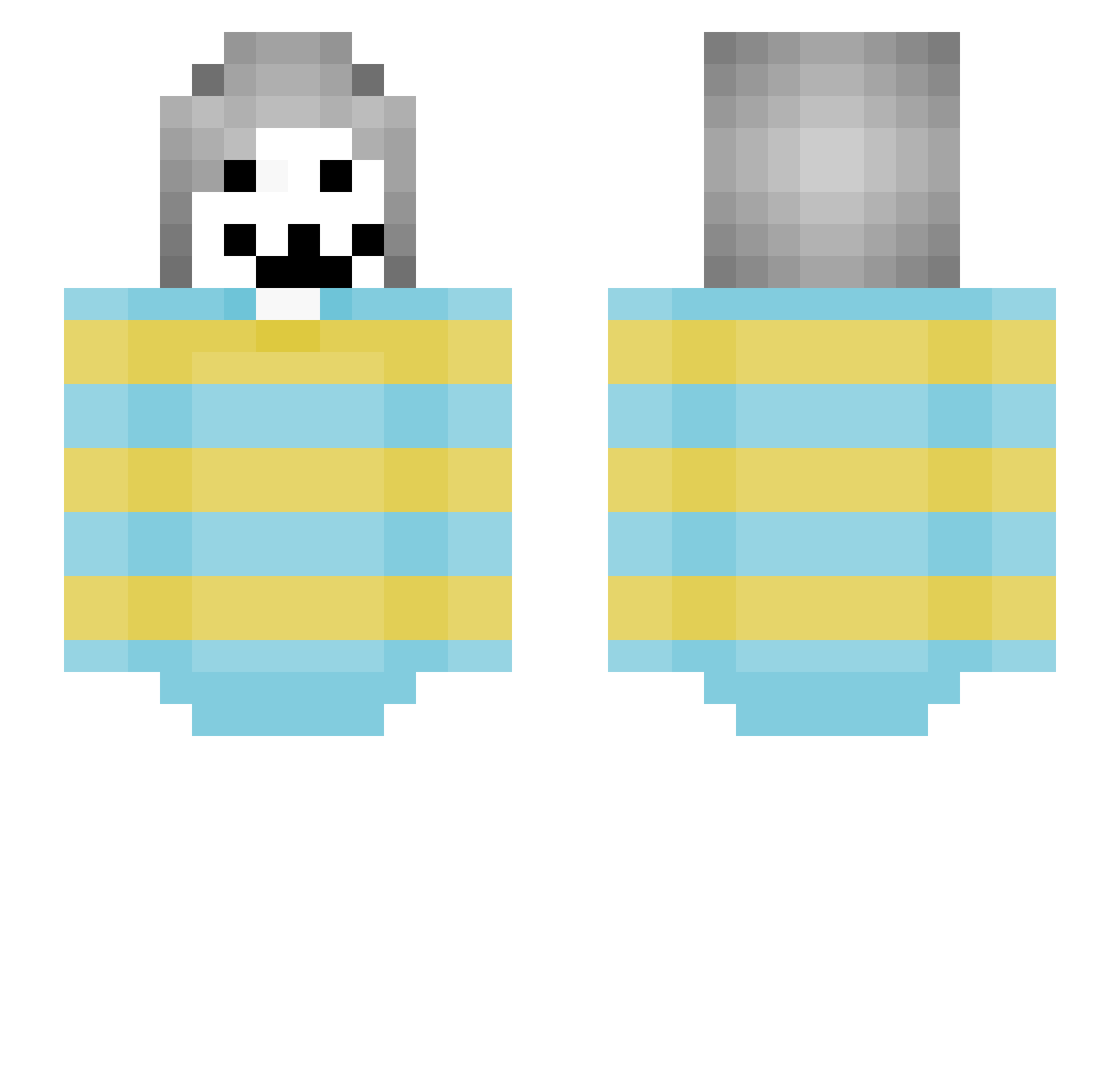 x3rty Minecraft skin, front and back view