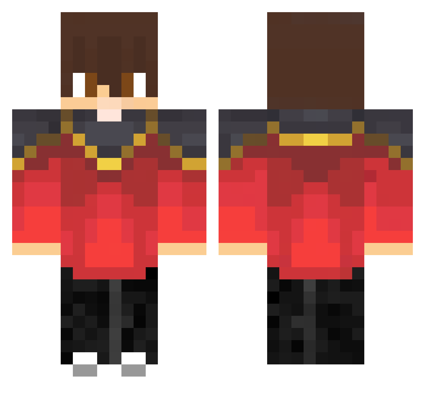 AdamMic Minecraft skin, front and back view