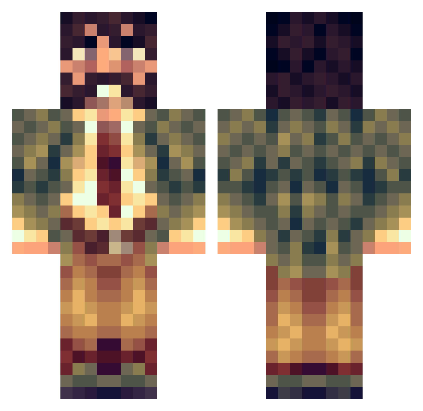 Falzik Minecraft skin, front and back view