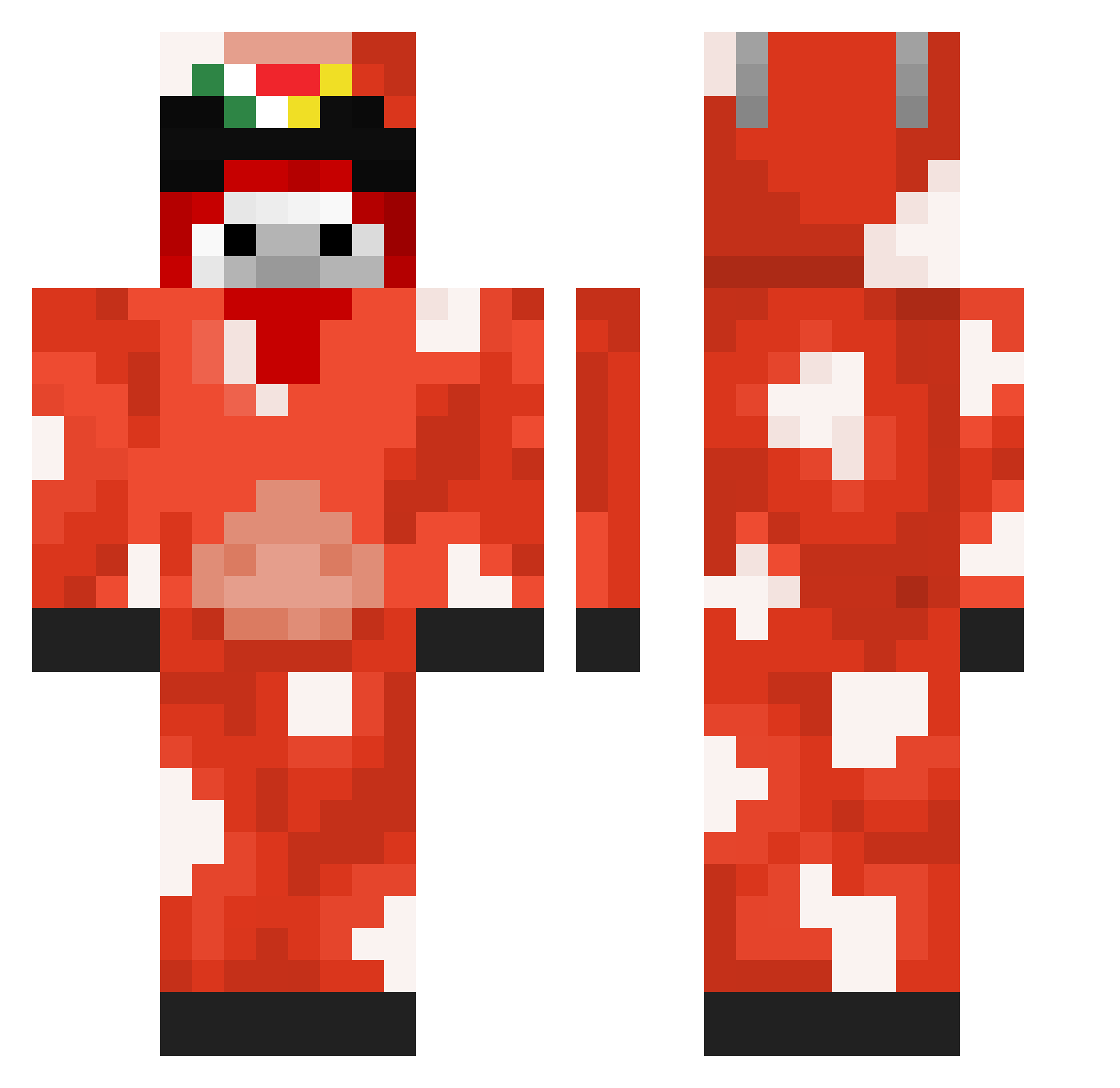 Pixleated Minecraft skin, front and back view