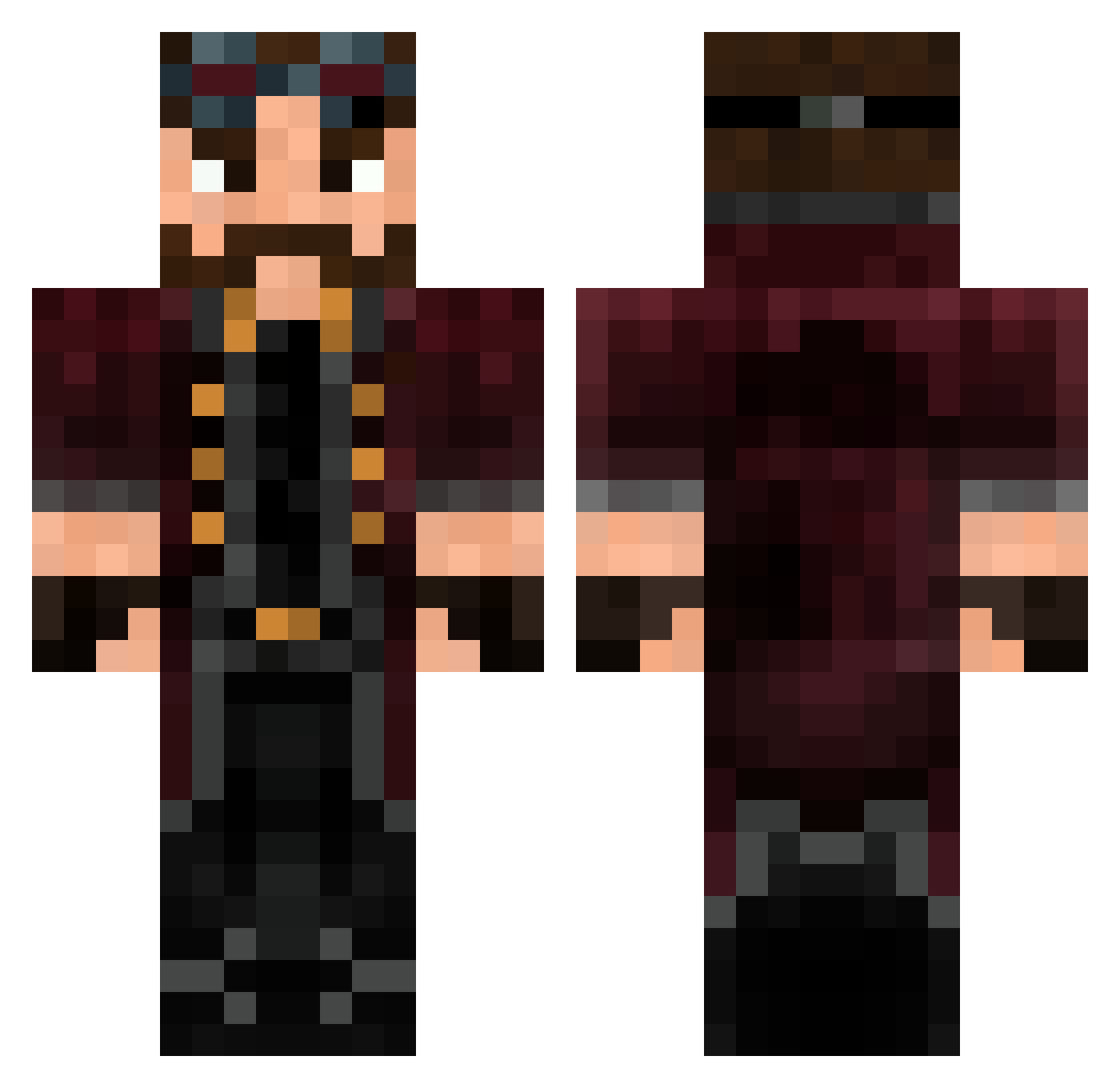 AlainTowersR Minecraft skin, front and back view