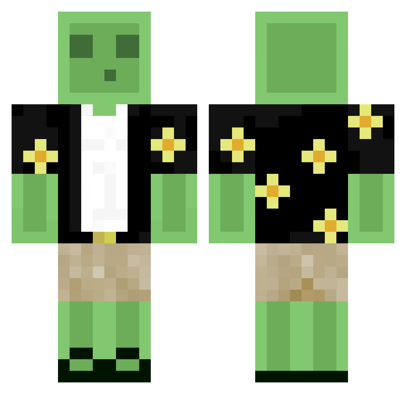 BennieThePug Minecraft skin, front and back view