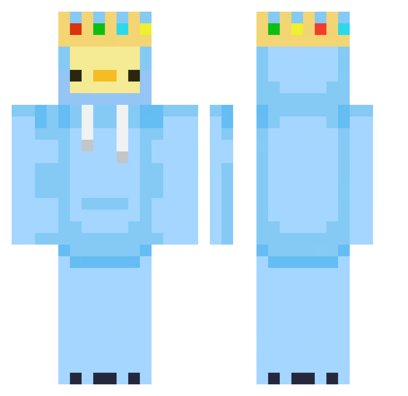 Bluxroo Minecraft skin, front and back view