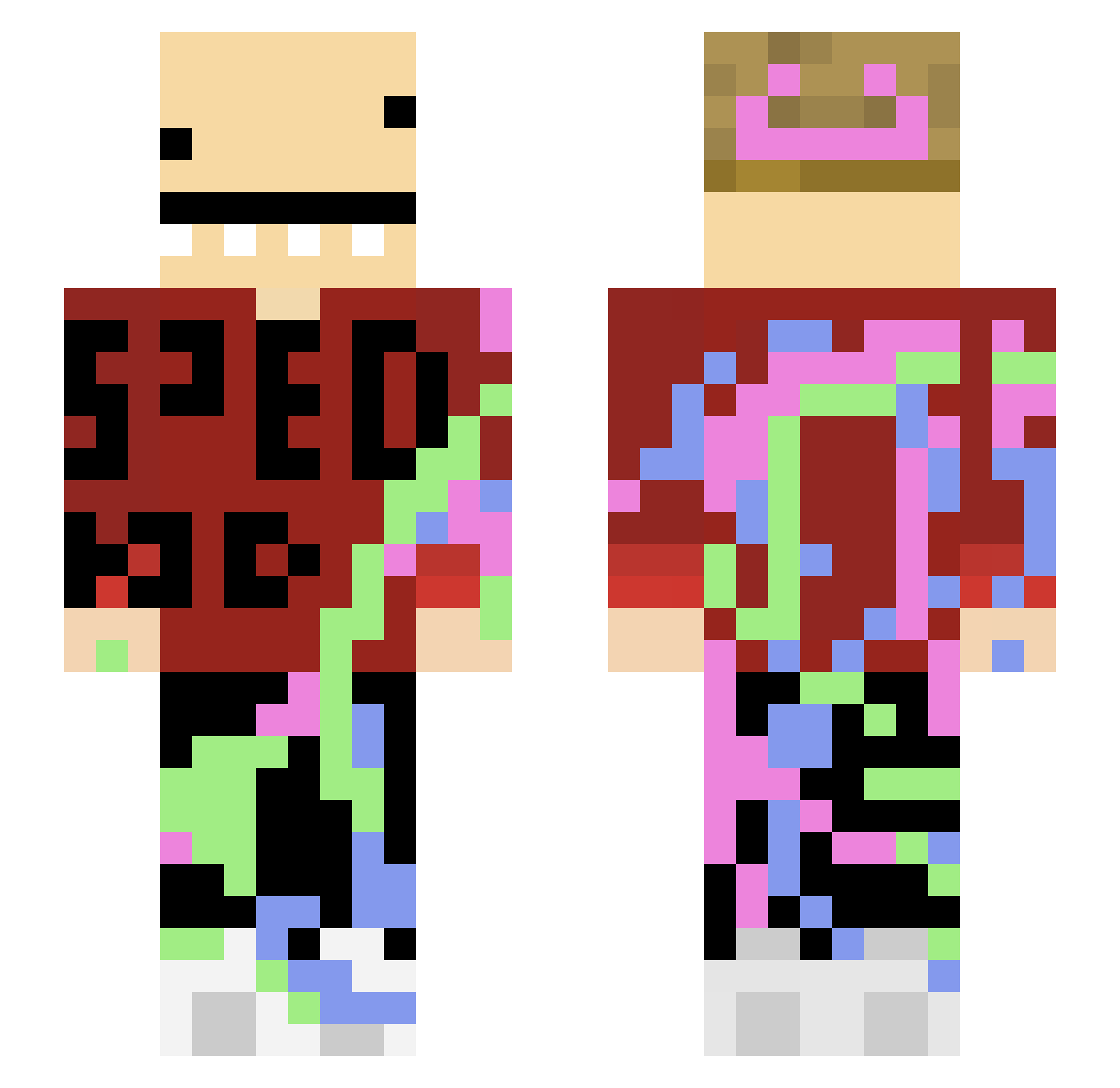 JoelGames Minecraft skin, front and back view