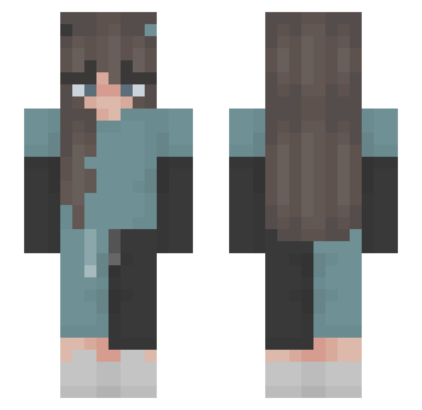 WalkingMenace Minecraft skin, front and back view