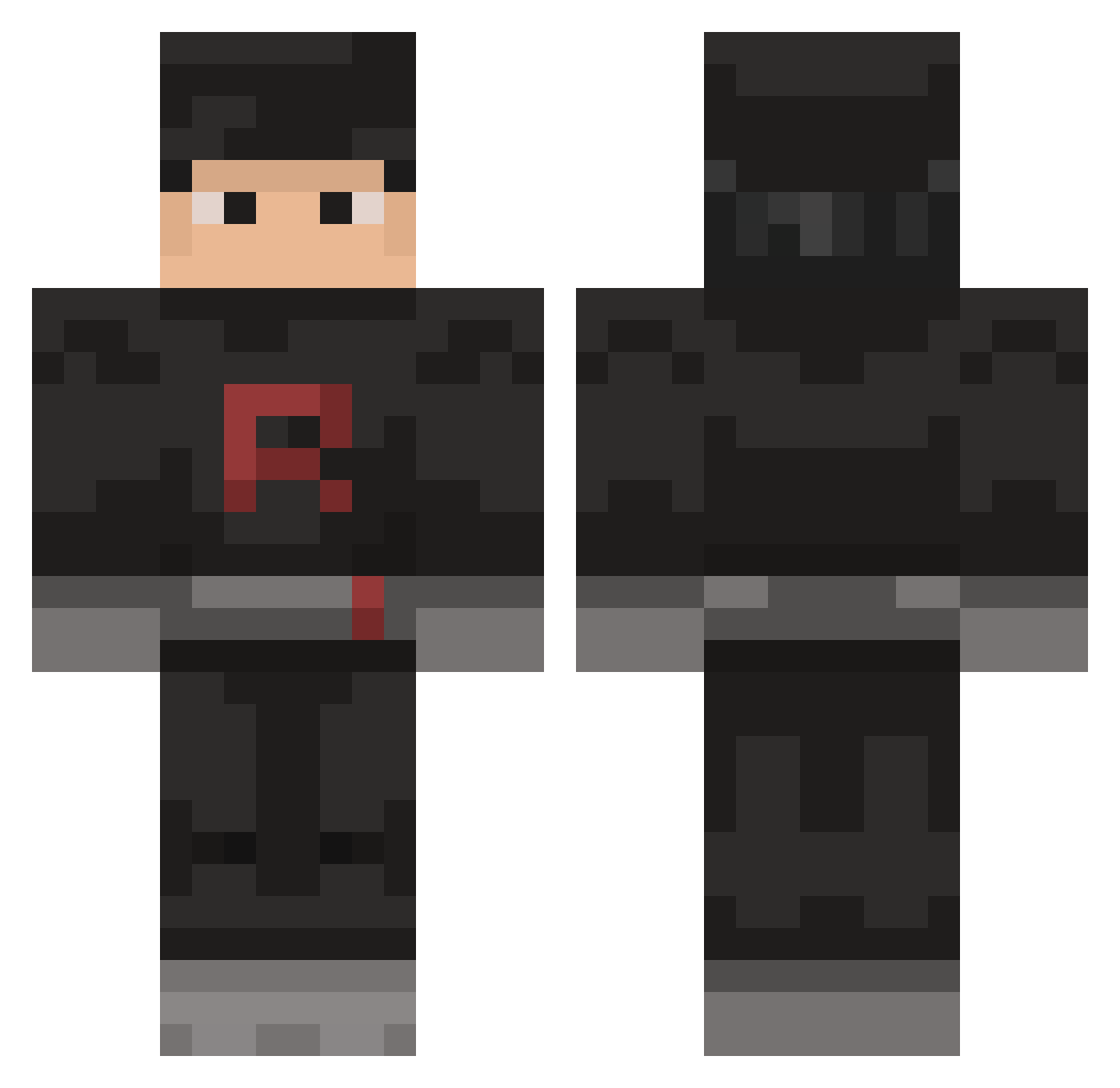 Riot1408 Minecraft skin, front and back view