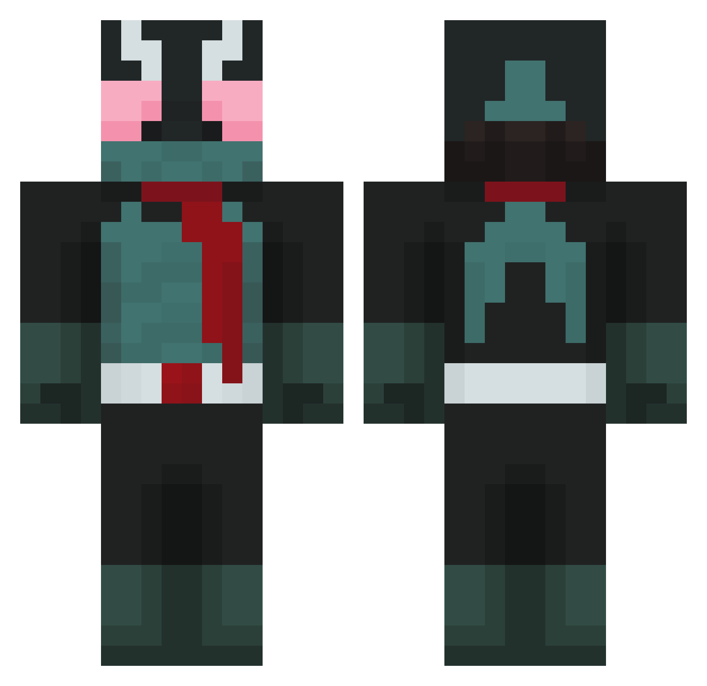 pipelame Minecraft skin, front and back view