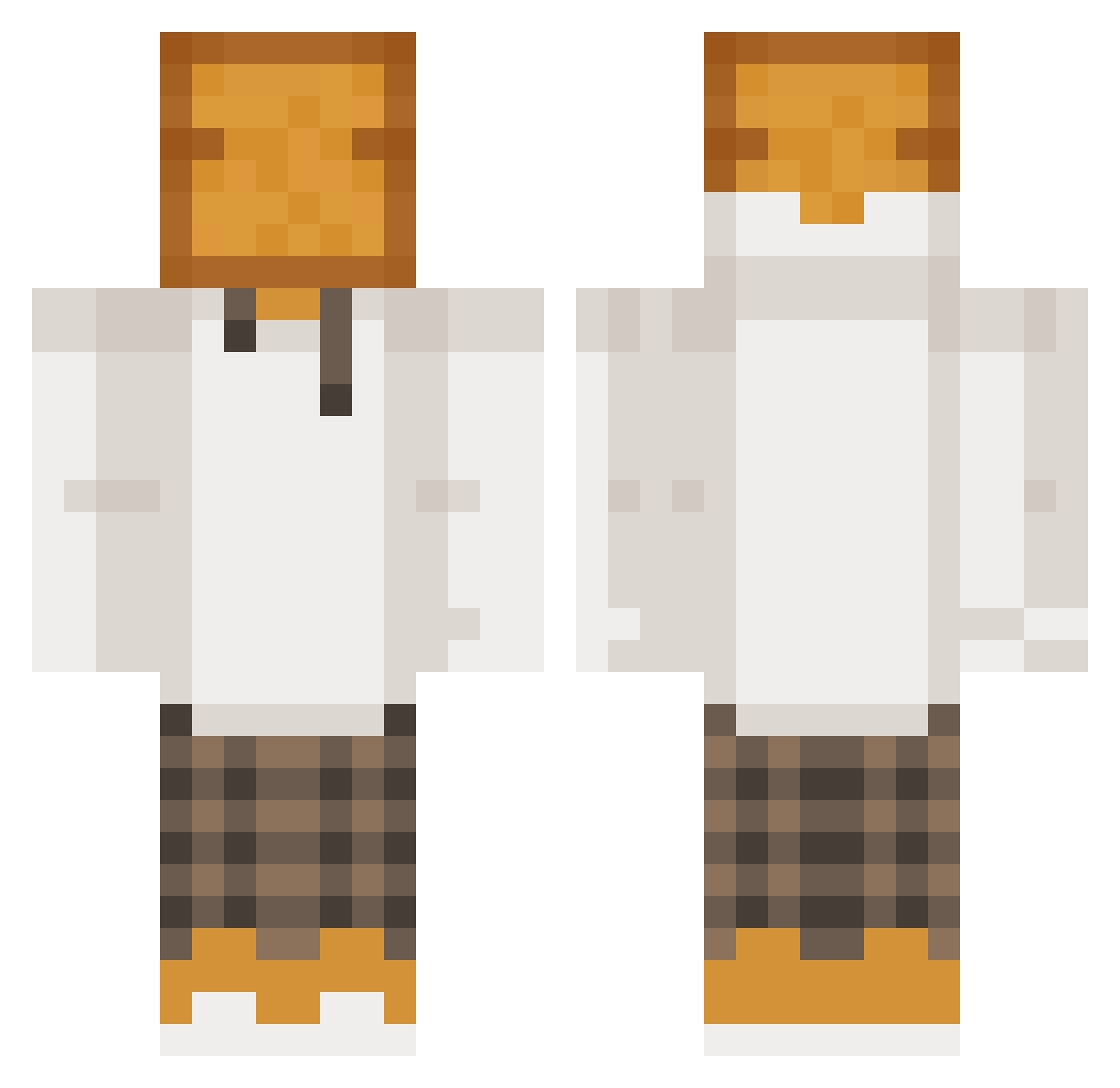 MccToasty Minecraft skin, front and back view