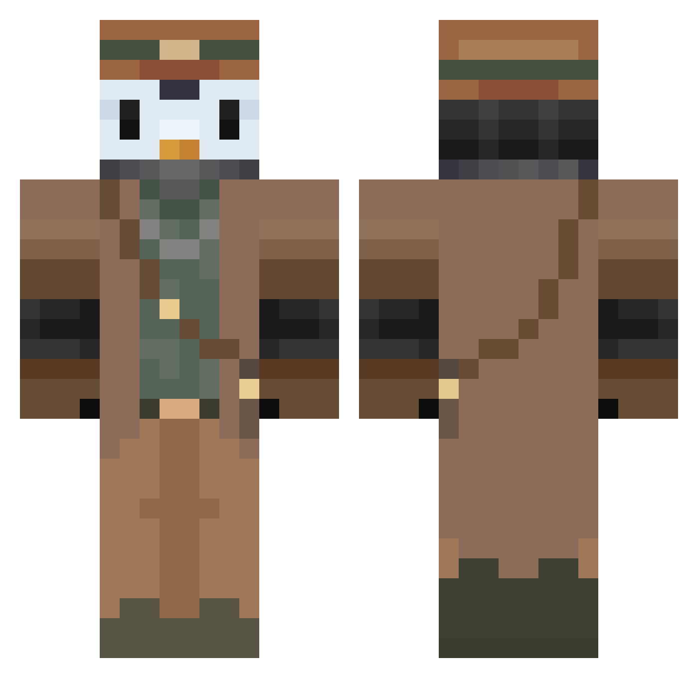 PebblePath Minecraft skin, front and back view