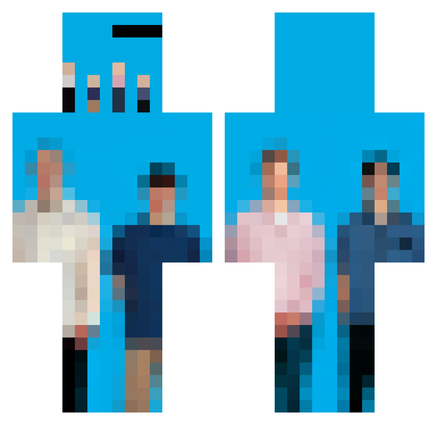 bipanic Minecraft skin, front and back view