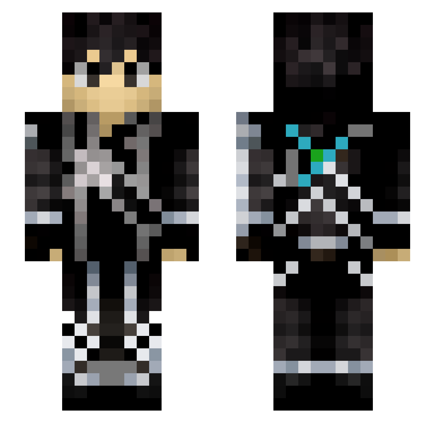 NerdOutWithKaine Minecraft skin, front and back view