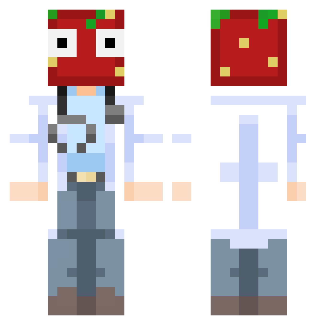 Bugre Minecraft skin, front and back view