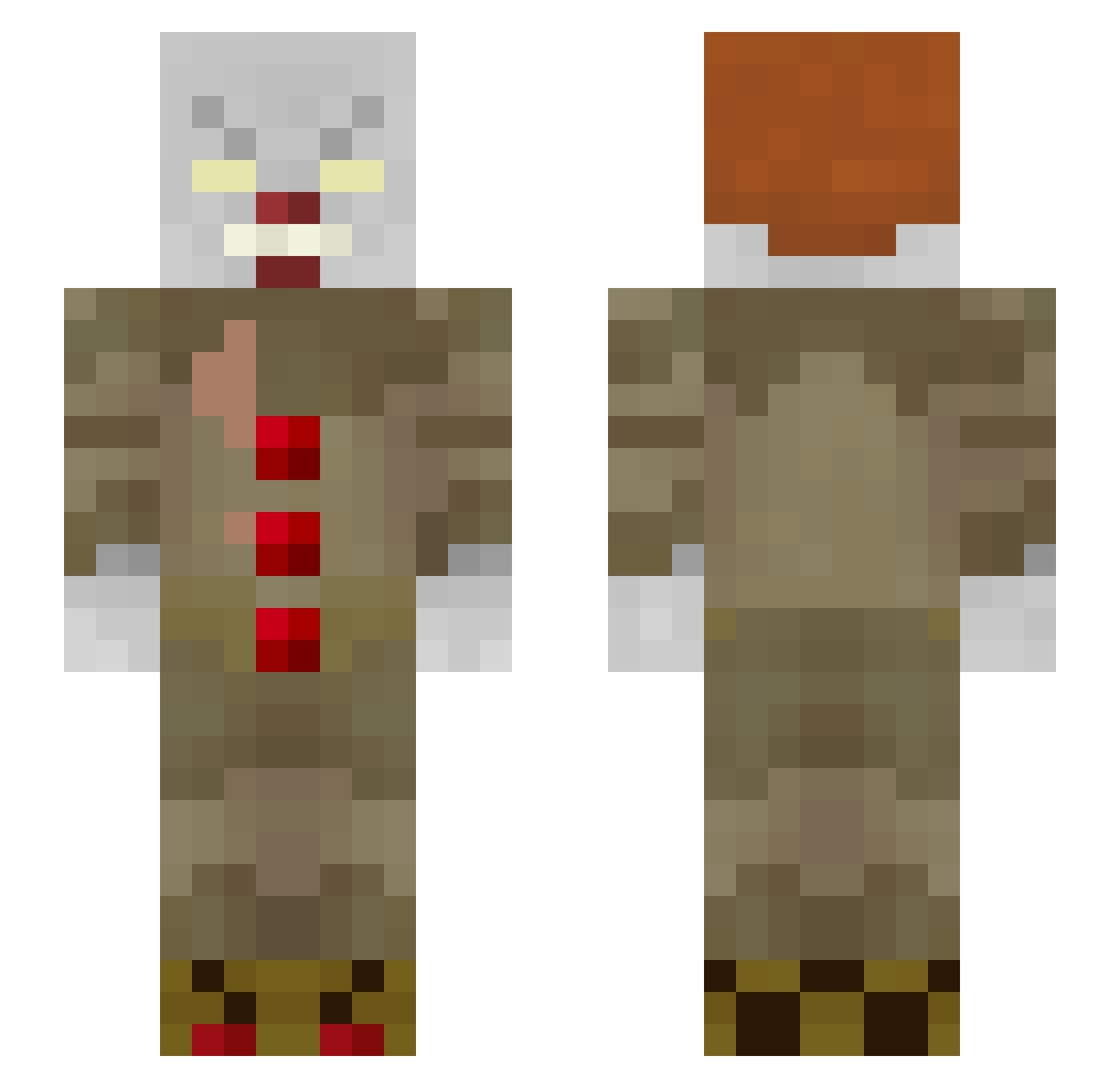 WoodWoorm Minecraft skin, front and back view