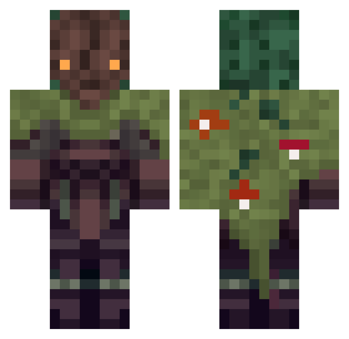 Trilogical Minecraft skin, front and back view