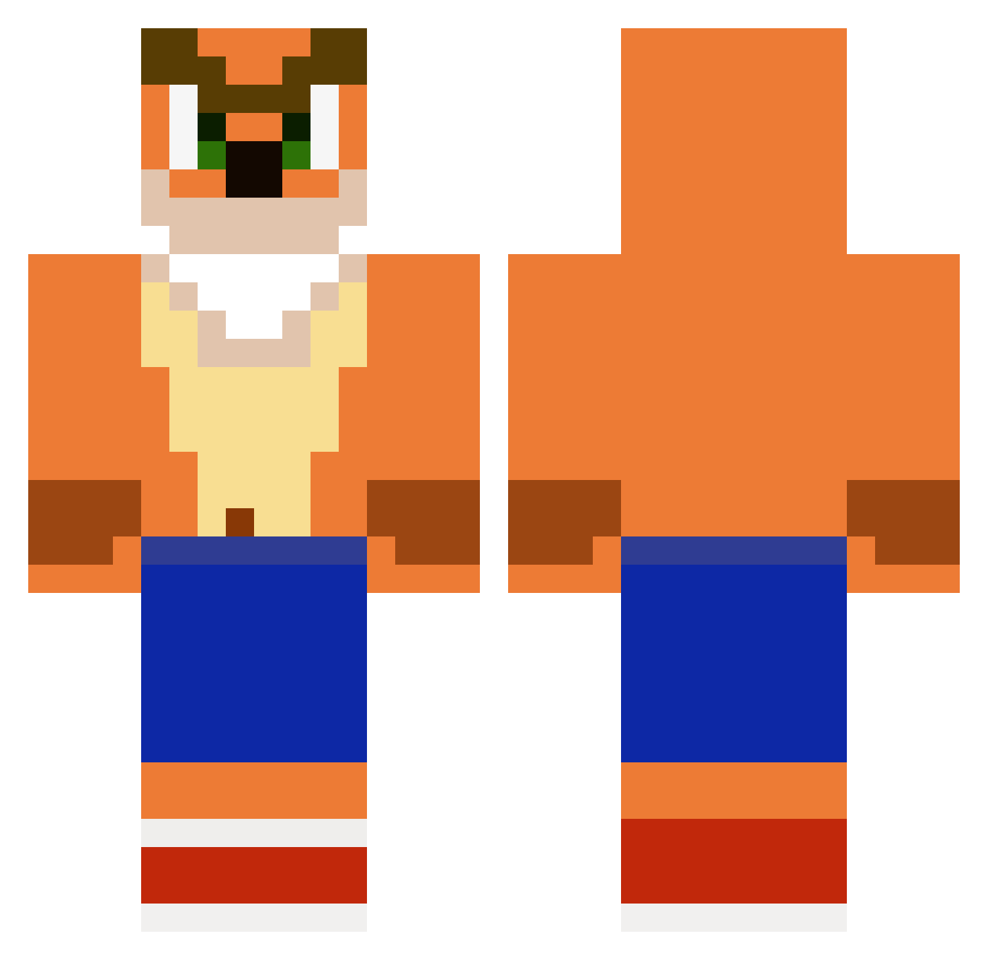WumpaFruits Minecraft skin, front and back view