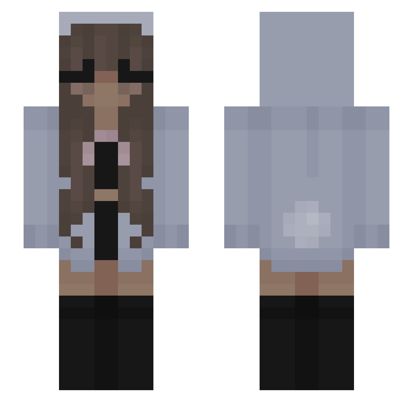 xNikaPika Minecraft skin, front and back view