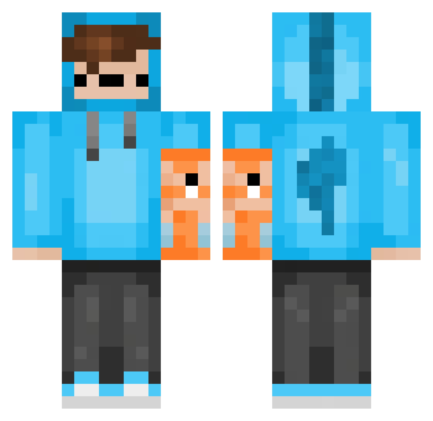 Adekin Minecraft skin, front and back view