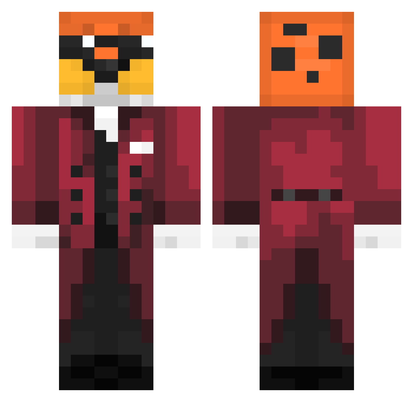Blazing Minecraft skin, front and back view