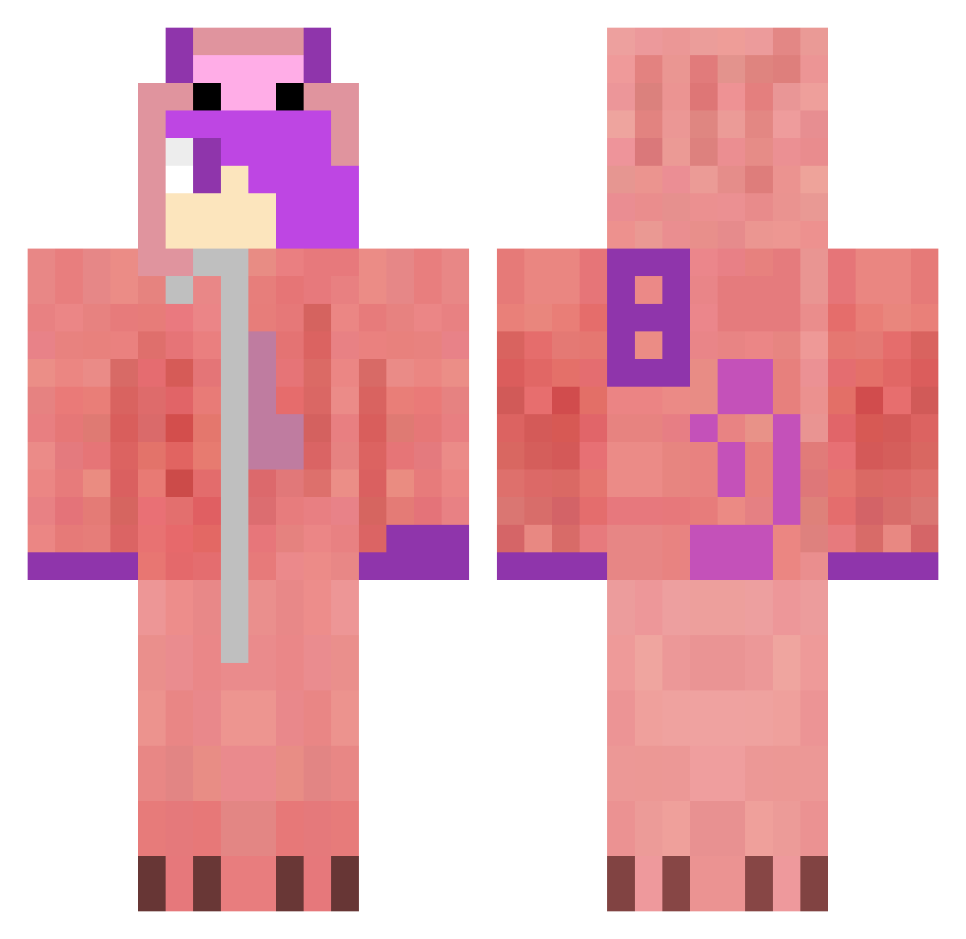 bobepurple Minecraft skin, front and back view