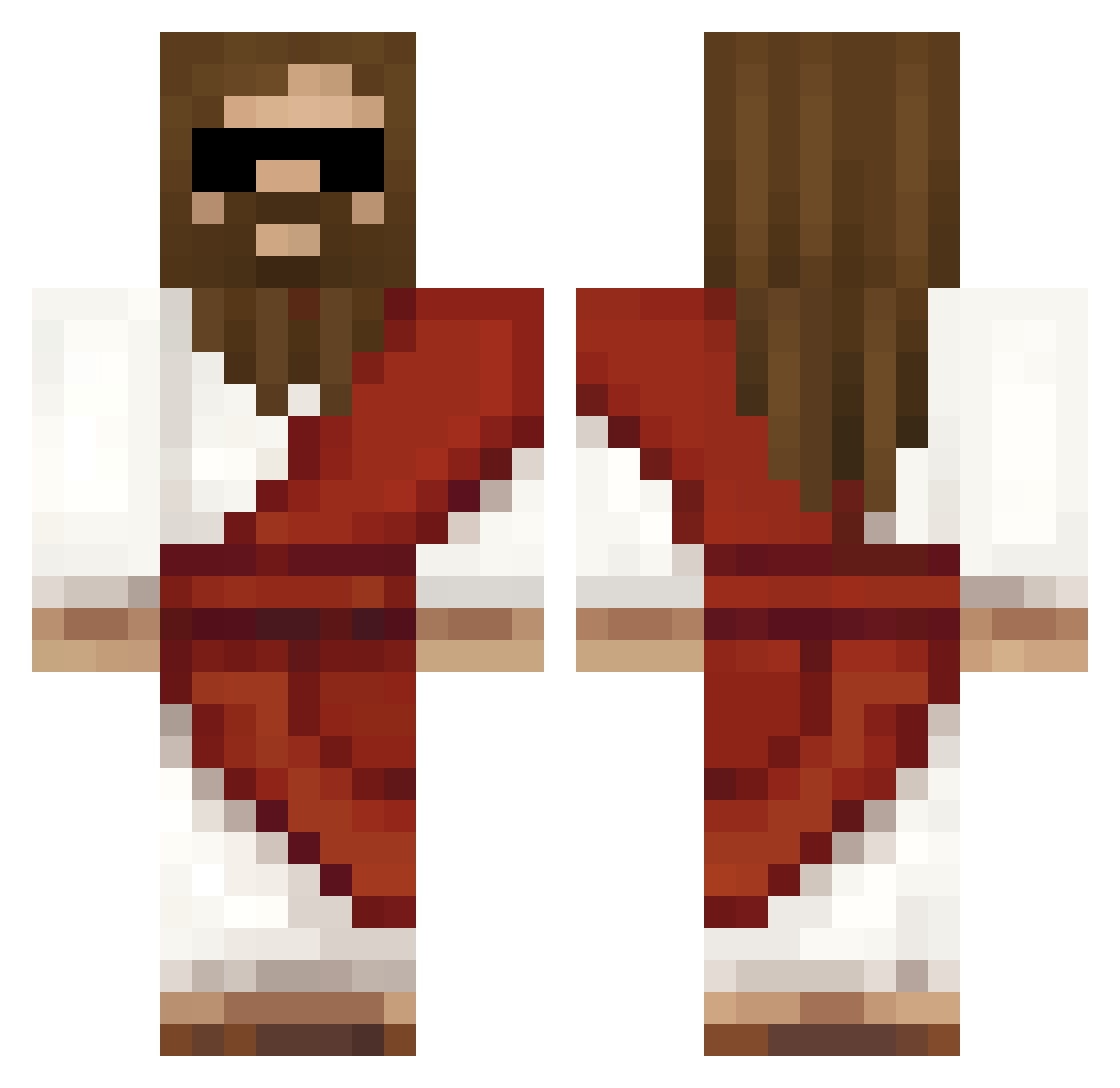 5RedX Minecraft skin, front and back view