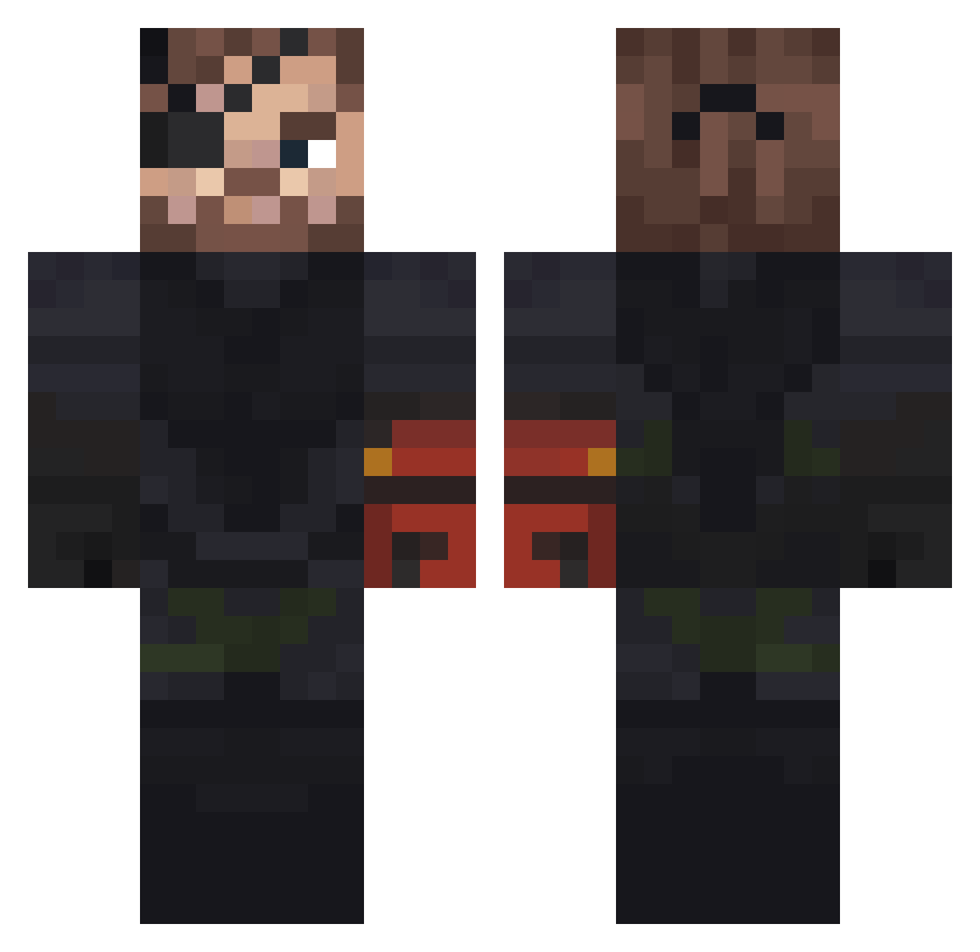 MasterKubaXD Minecraft skin, front and back view