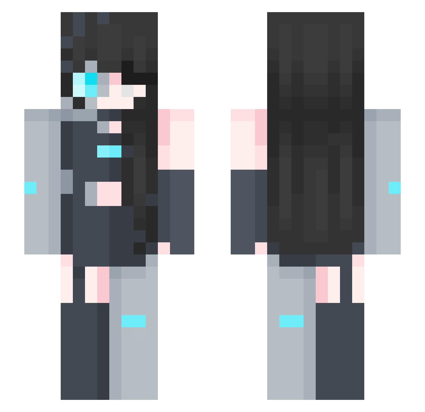 Antiflux Minecraft skin, front and back view