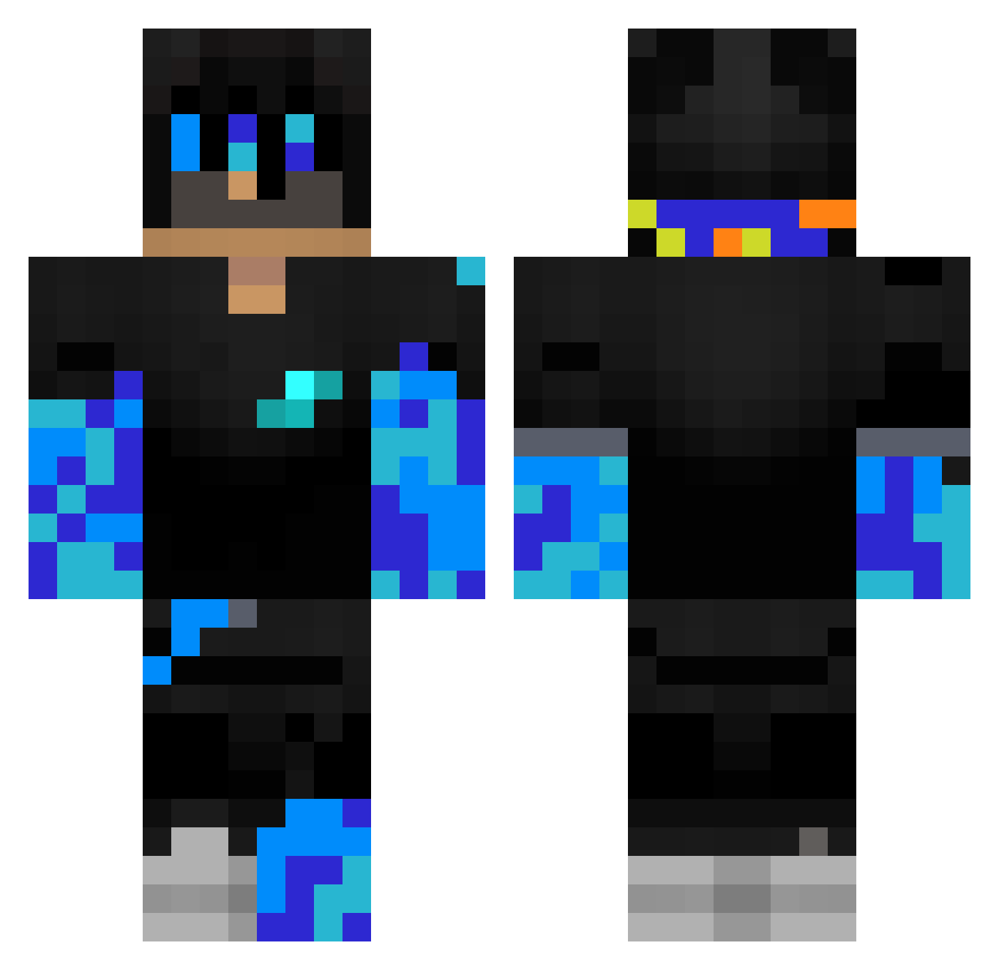 Qytherix Minecraft skin, front and back view