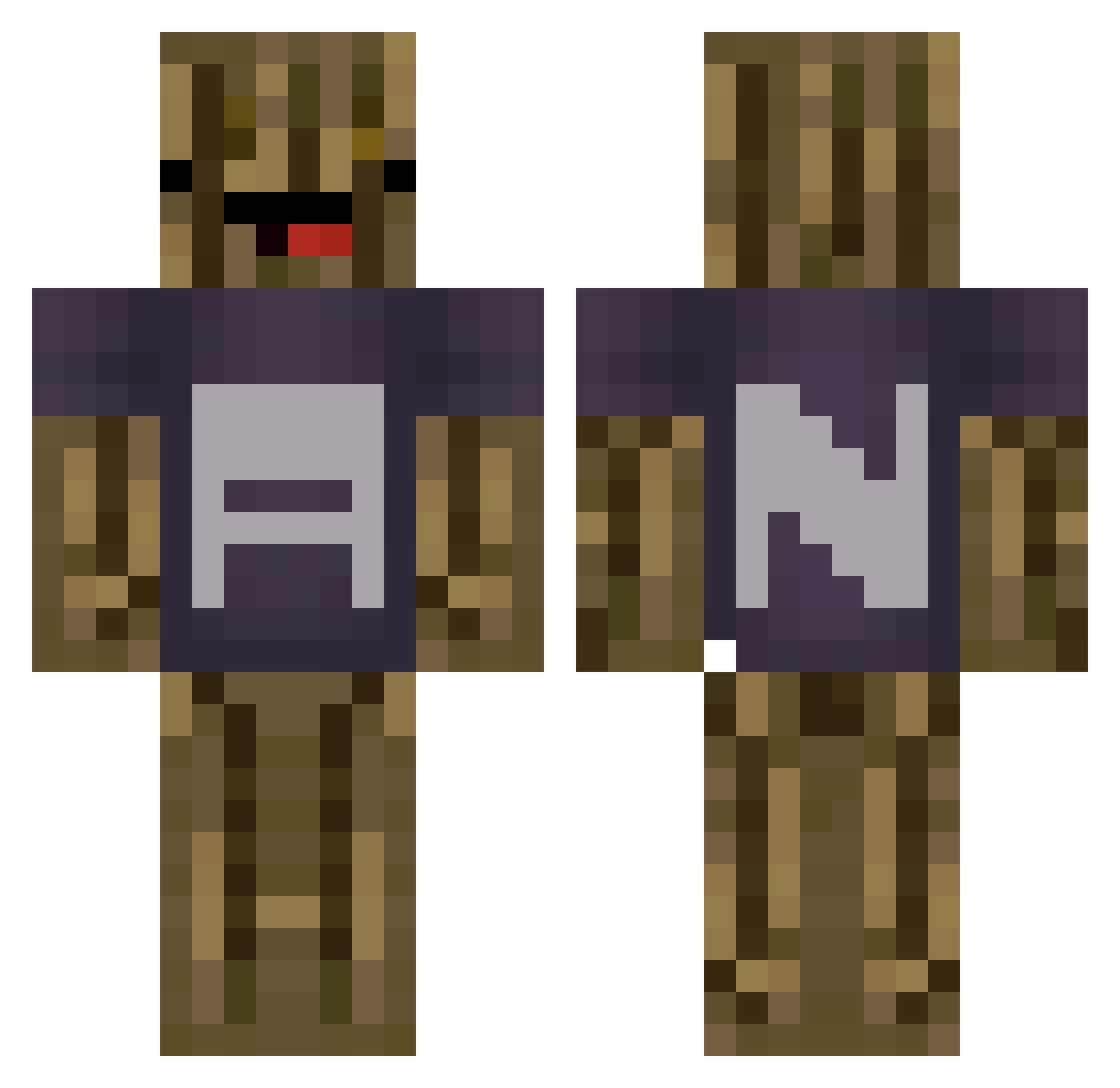 AntiNachbar Minecraft skin, front and back view