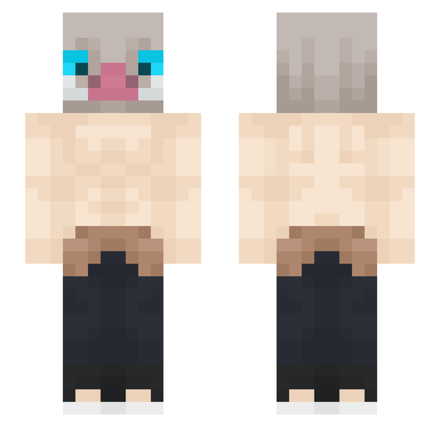 SplitSeams Minecraft skin, front and back view