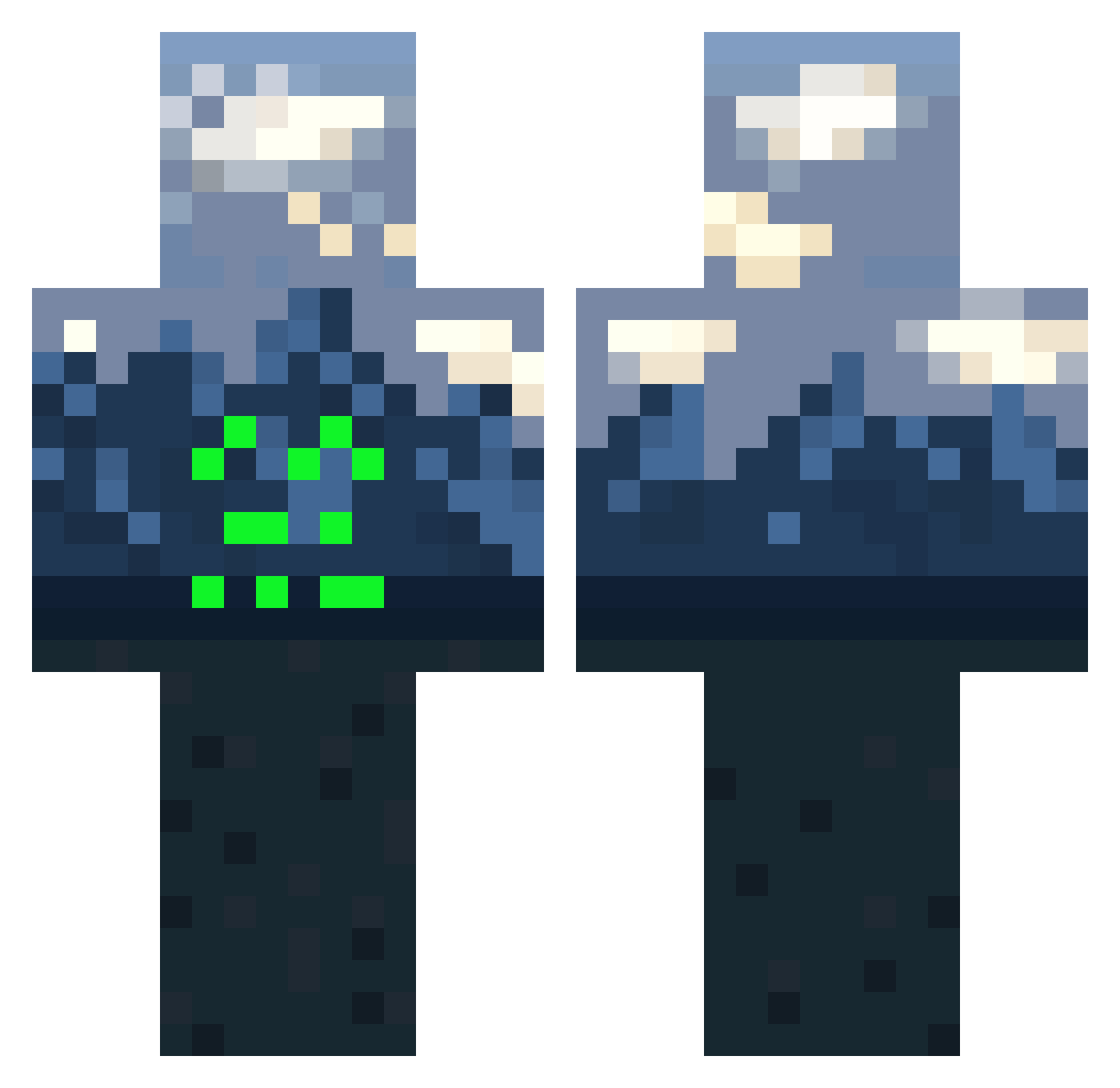 PeepFlow Minecraft skin, front and back view