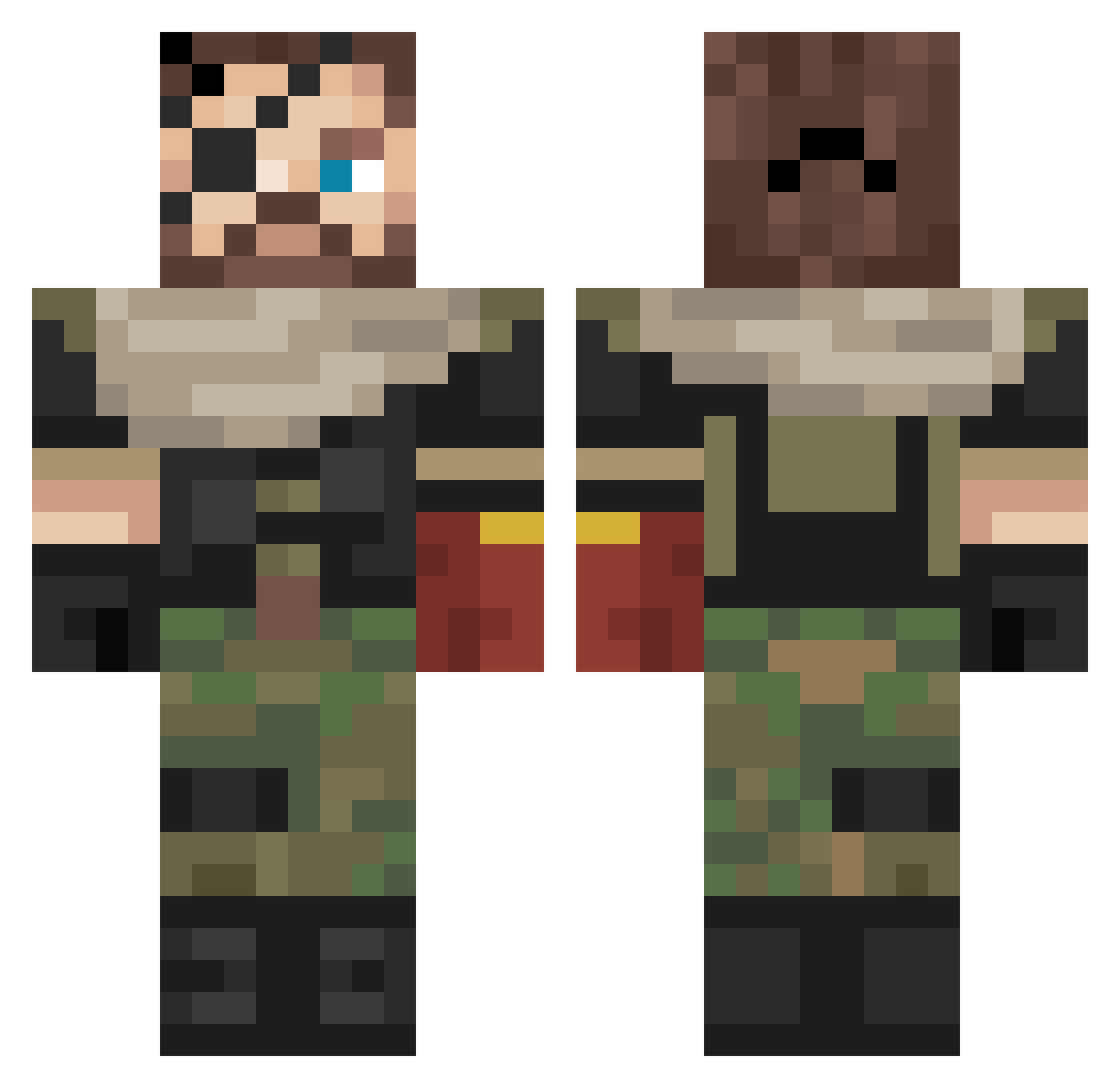 NevNak Minecraft skin, front and back view