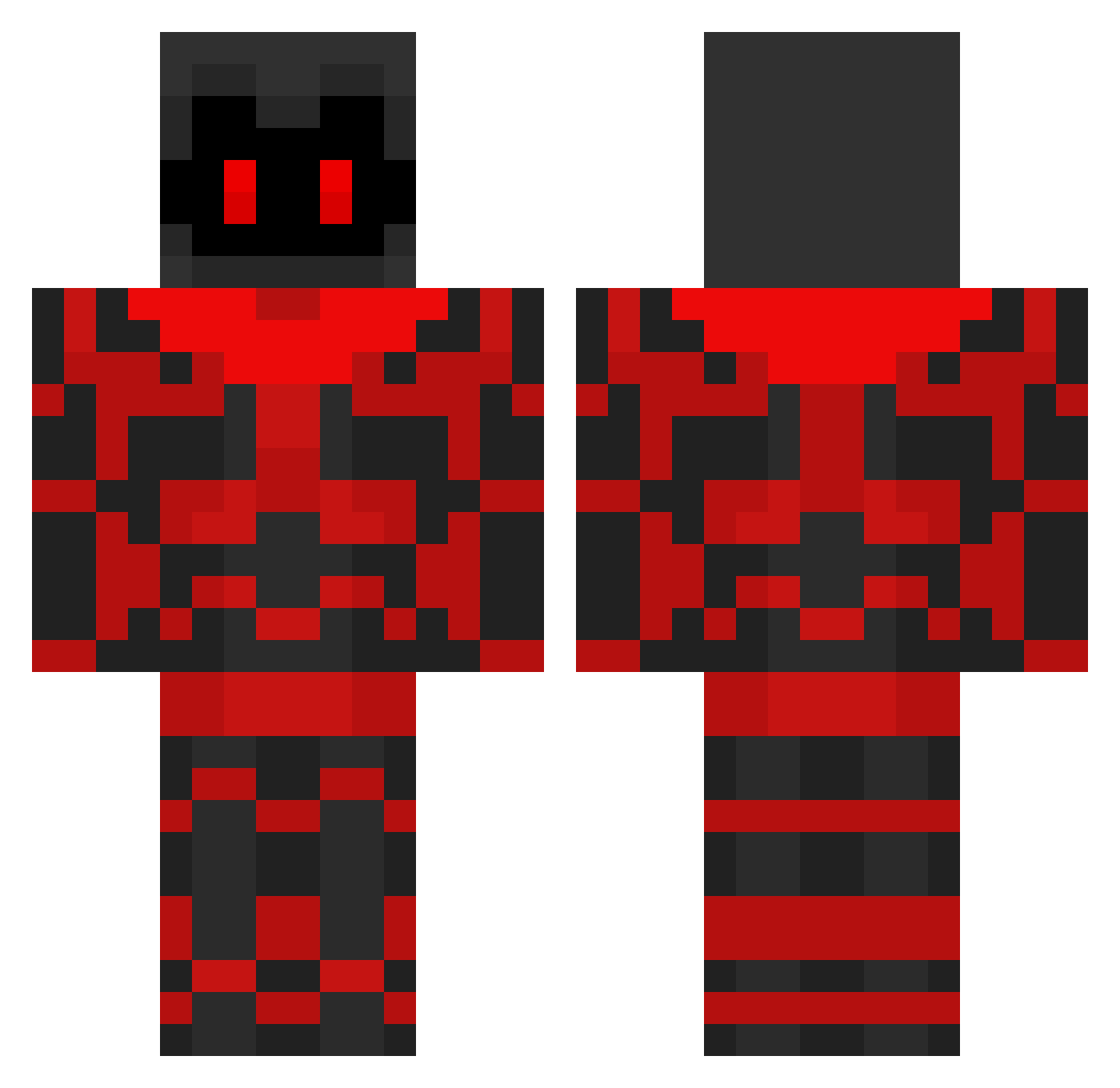 TheRedRoboDino Minecraft skin, front and back view