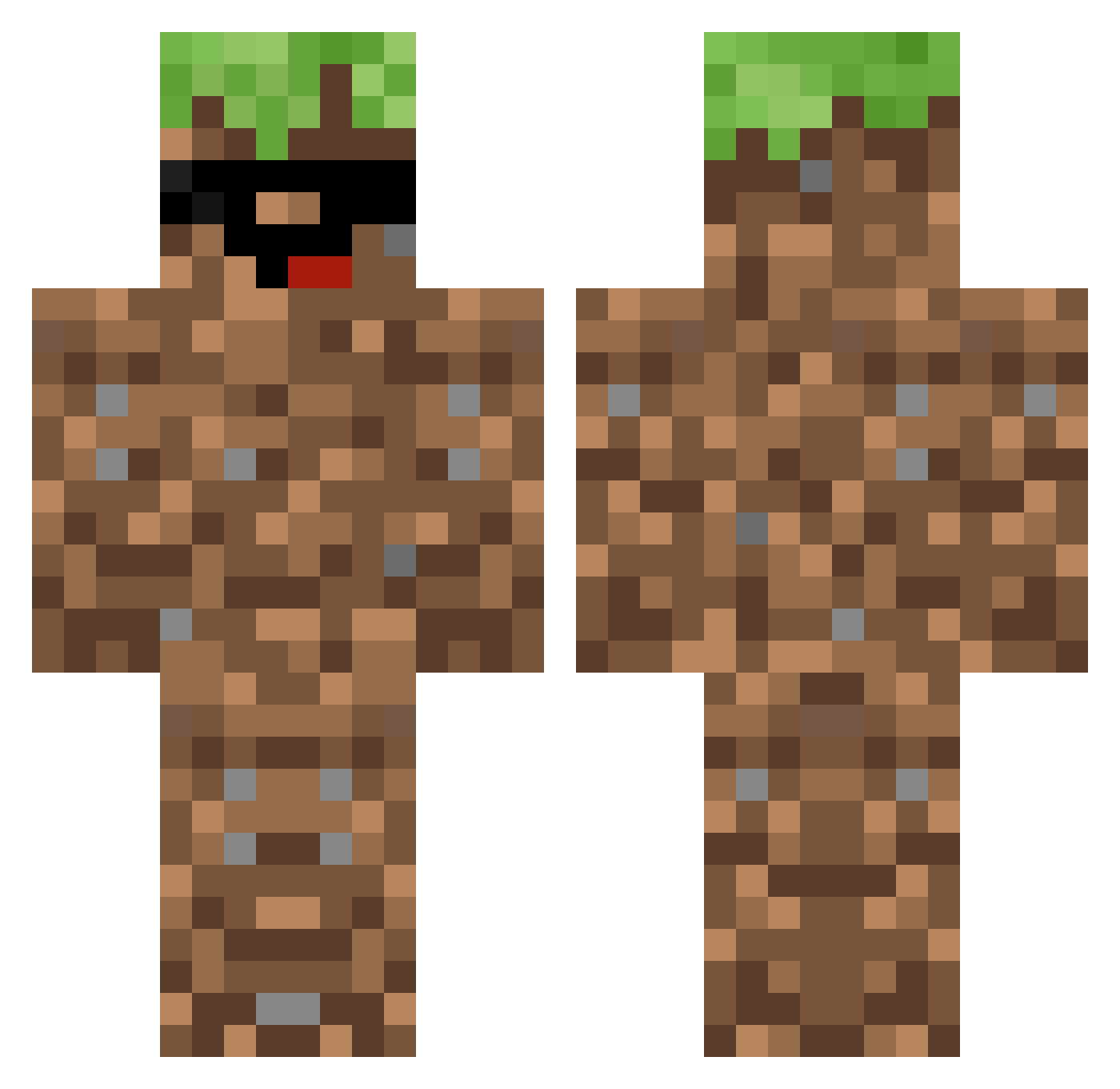 Dirtify Minecraft skin, front and back view