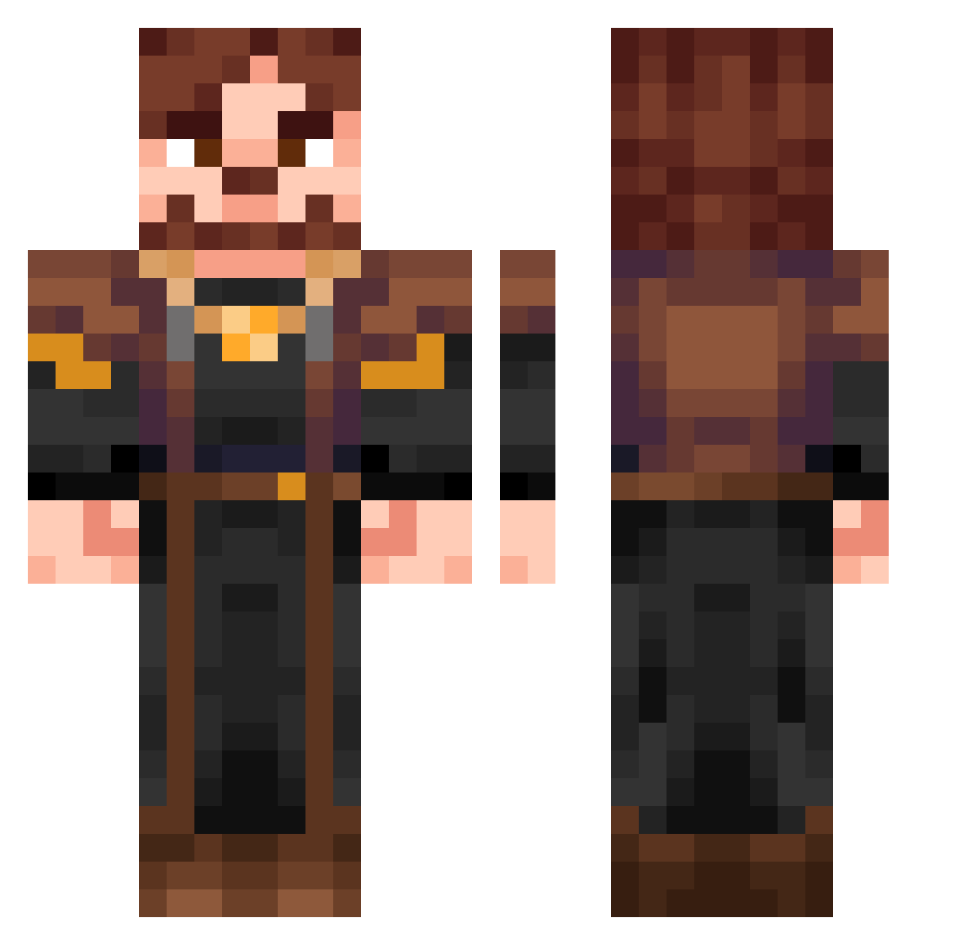 Mevtcann Minecraft skin, front and back view