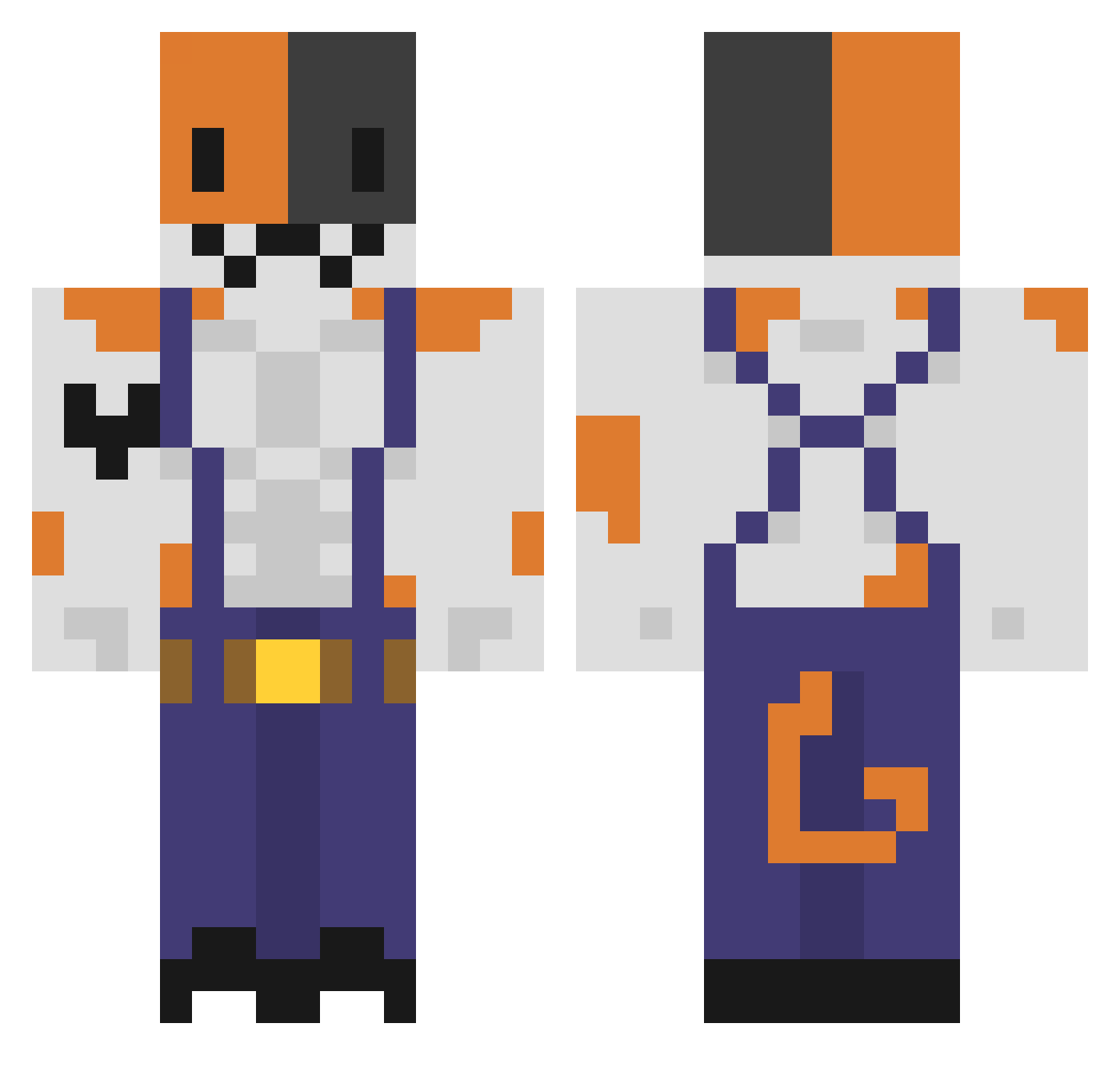 shoestring Minecraft skin, front and back view