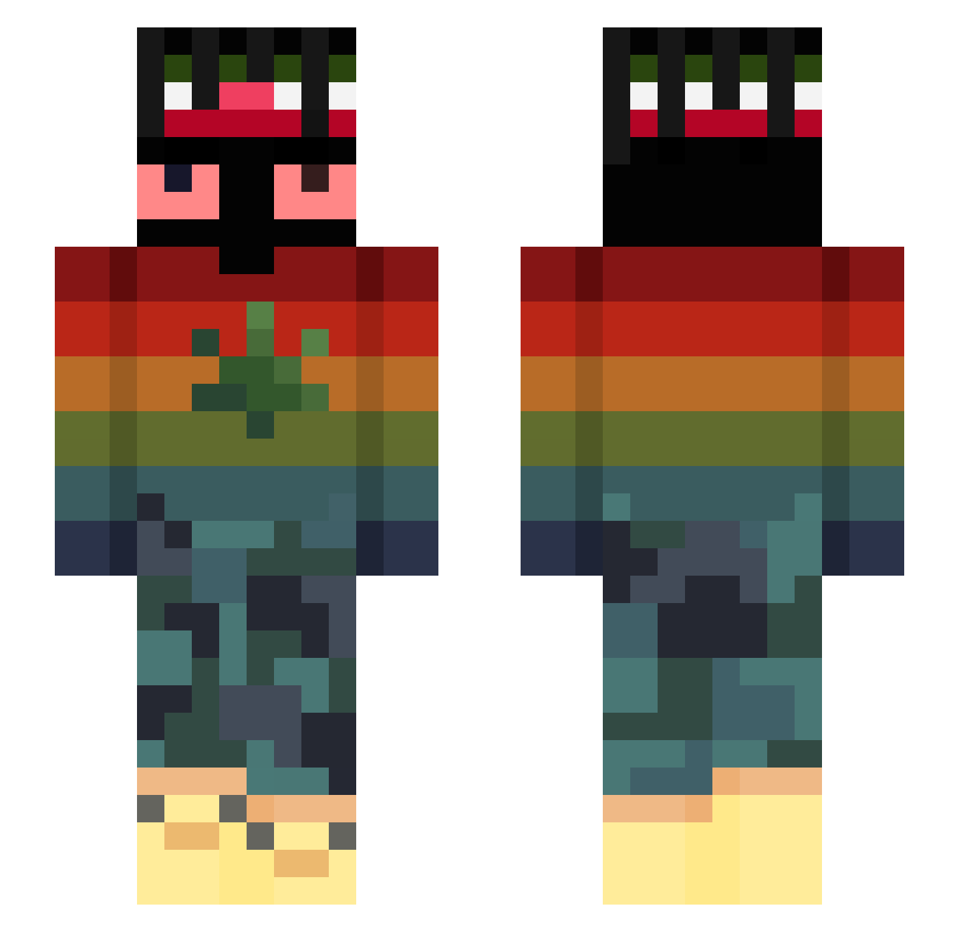 Backset Minecraft skin, front and back view