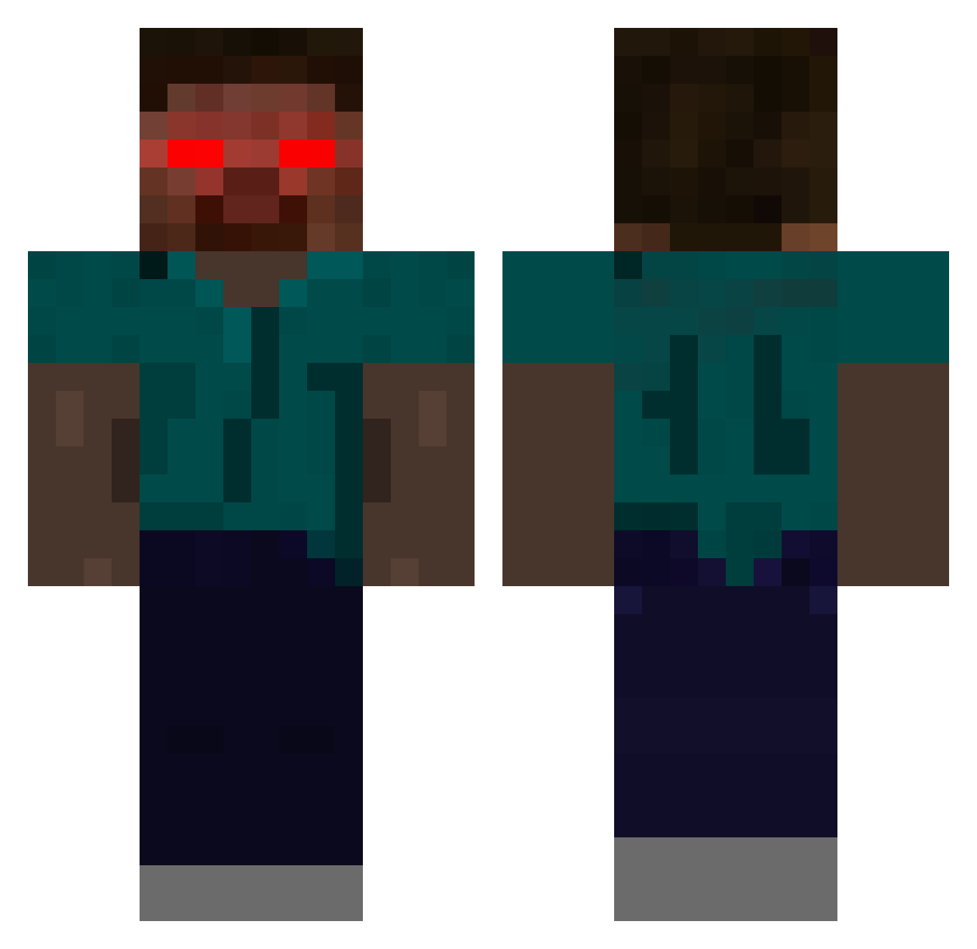Herobrind Minecraft skin, front and back view