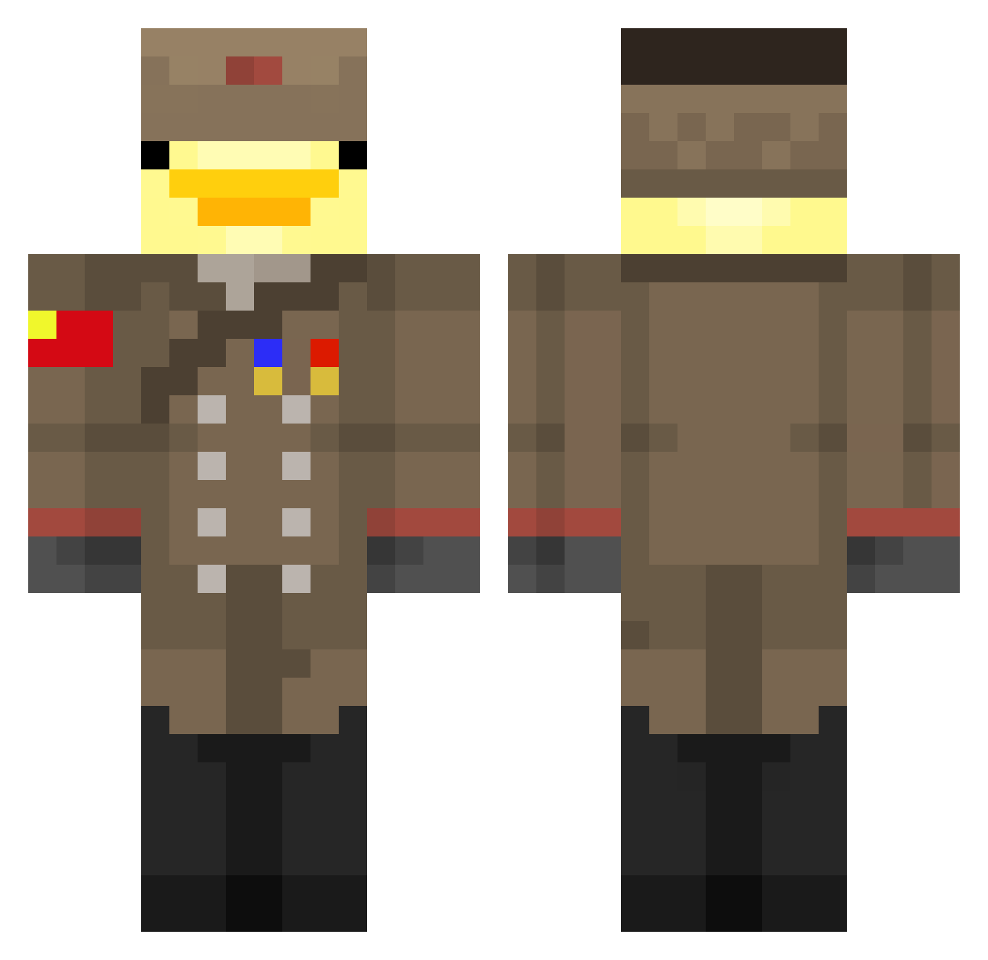 Innercoreasaur Minecraft skin, front and back view