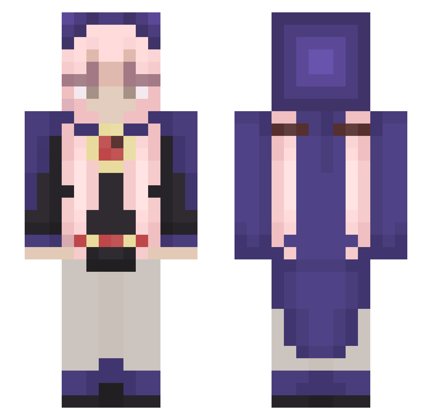 RainbowPUM4 Minecraft skin, front and back view