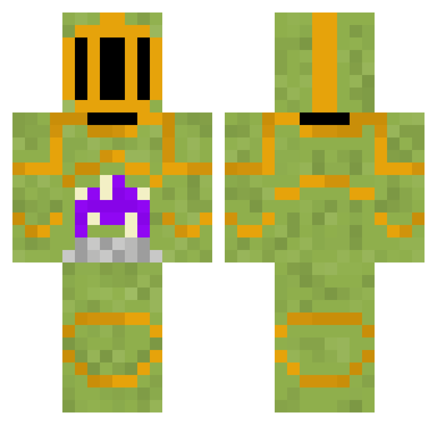 Brainpiercing Minecraft skin, front and back view