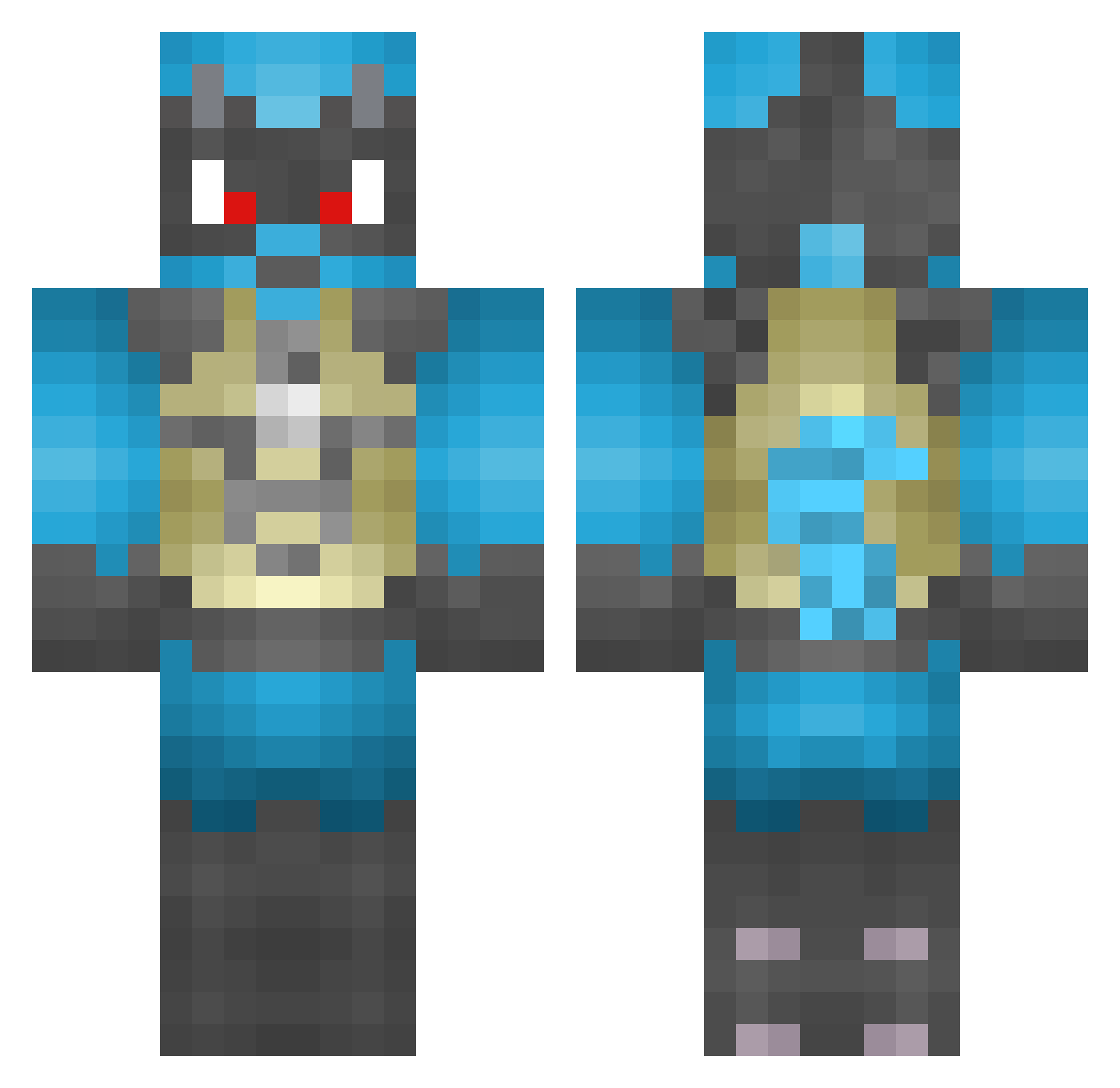 Dupers Minecraft skin, front and back view