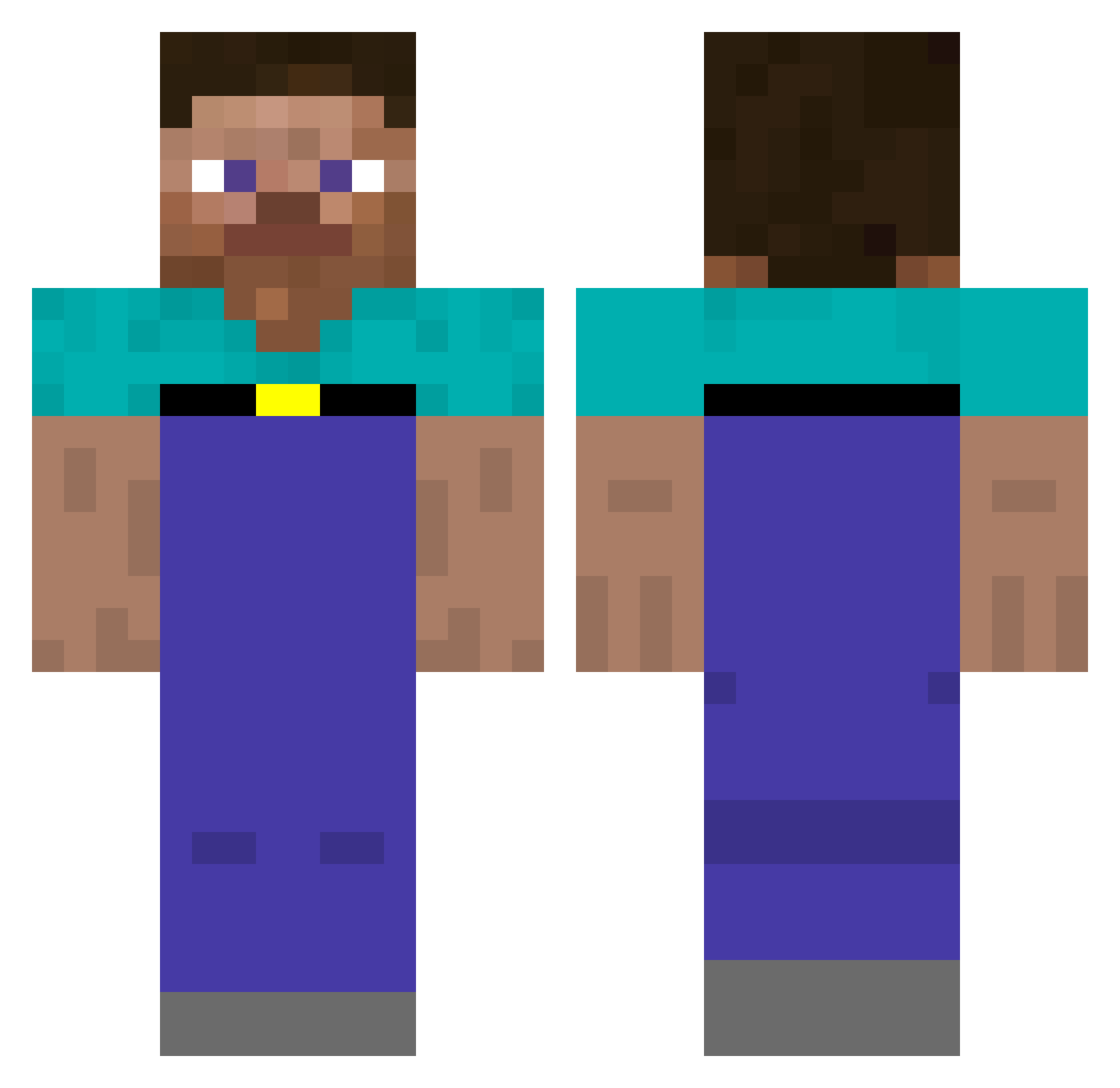 sixtheg Minecraft skin, front and back view