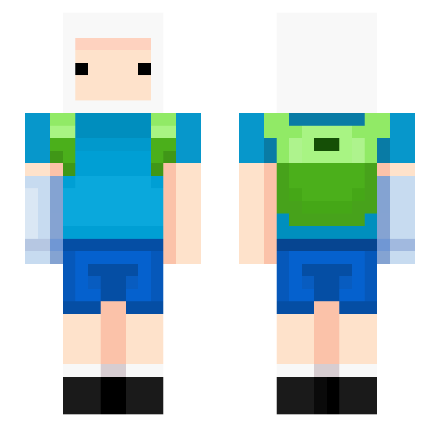FinnIsWorthy Minecraft skin, front and back view