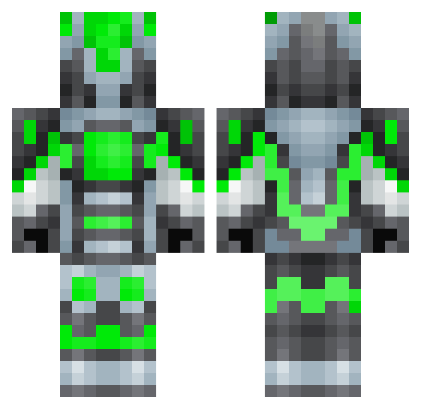 Mens Minecraft skin, front and back view