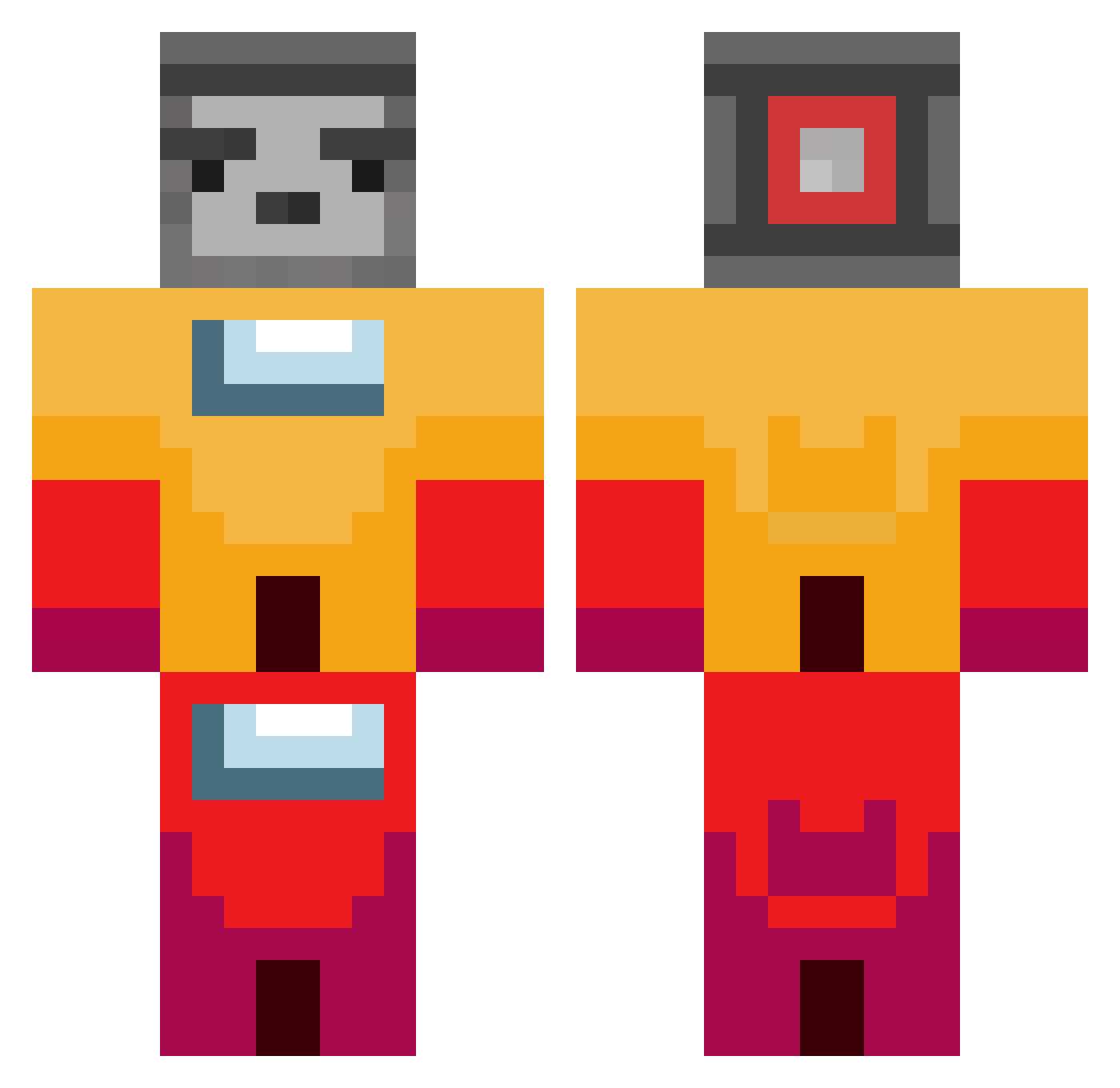 BaitQ Minecraft skin, front and back view