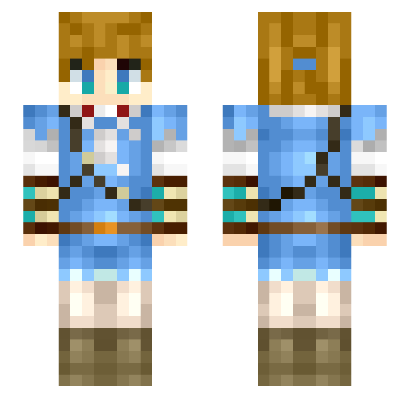Swordswoman Minecraft skin, front and back view