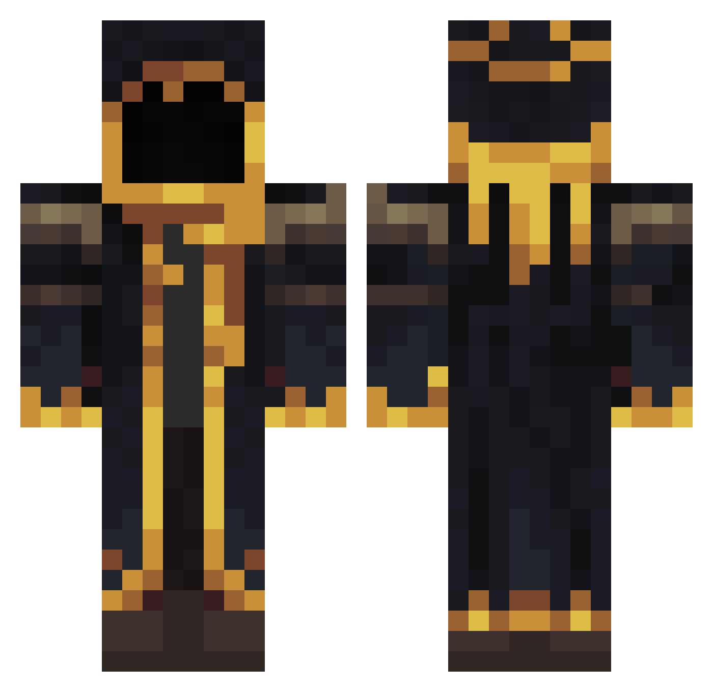 Rogueknightx Minecraft skin, front and back view