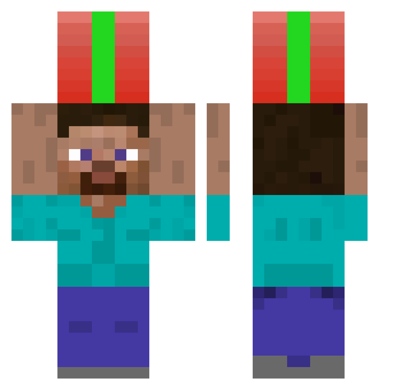 GeiXD Minecraft skin, front and back view