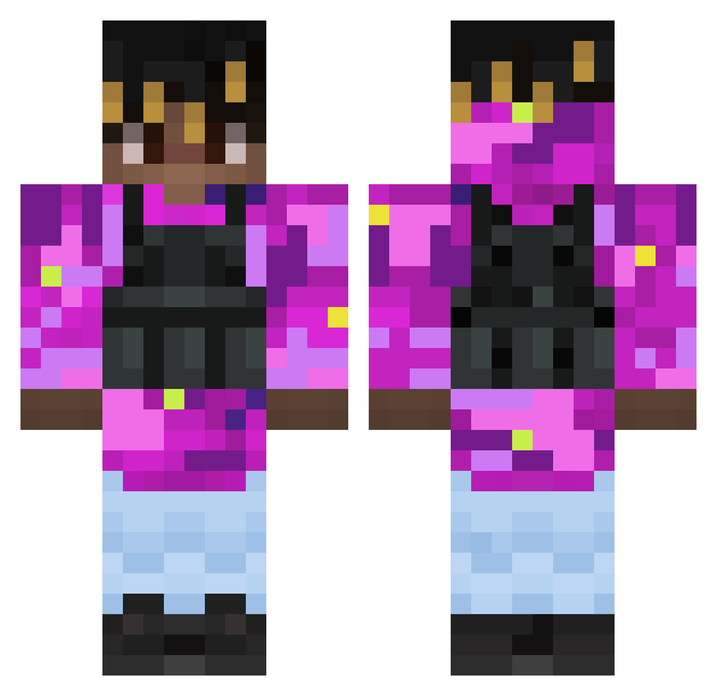 Rezr009 Minecraft skin, front and back view